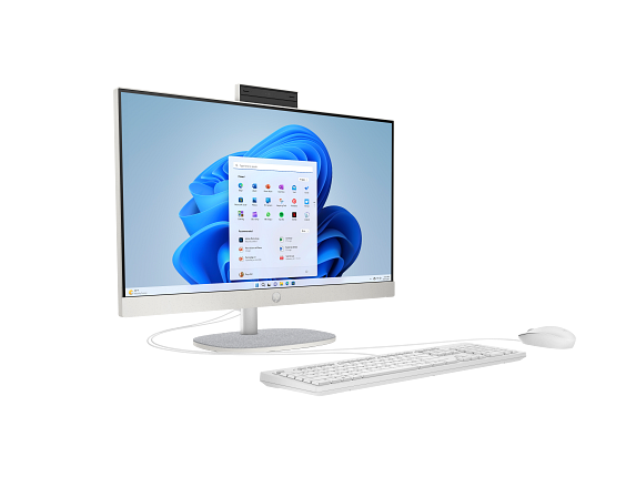 23C1-INTEL OPP HP 24 inch All-in-One Desktop PC 24 ShellWhite T NT HAS CaptainCrunchWired Win11 CoreSet FrontRight CamUp WhiteBG