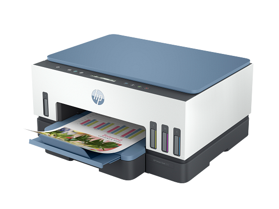 HP Smart Tank 725 All-in-one Dark Surf Blue Coreset FrontLeftOutput