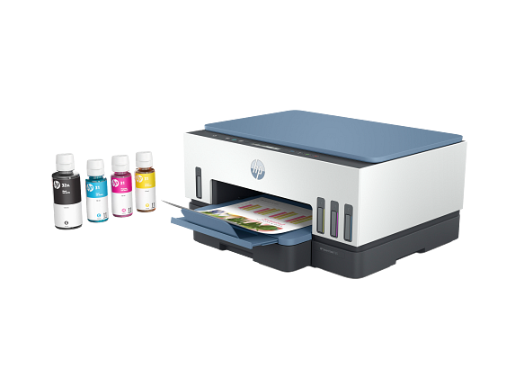 HP Smart Tank 725 All-in-one InkBottles 31s Dark Surf Blue Coreset FrontLeftOutput