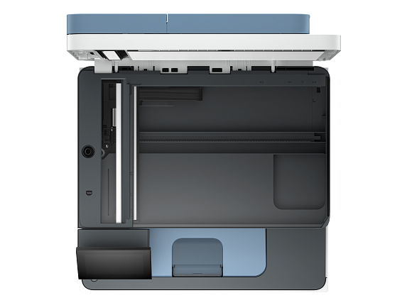 HP Color Laserjet Pro MFP 3300 Dark Surf Blue Catalog VisID GrayBG Top Open