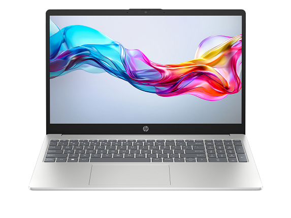 23C1 - HP 15.6 inch Laptop PC FFPlusPlus NaturalSilver NT HDcam nonFPR nonODD BackLit Premium Background CoreSet Front WhiteBG With Screen Final