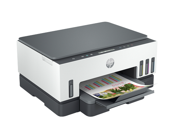 HP Smart Tank 720 Light Basalt Right facing with output