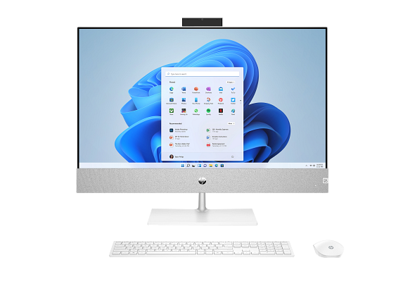 22C1 Intel HP Pavilion 27 inch All-in-One Desktop PC - SnowflakeWhite WirelessKBM Win11 CoreSet Front CamUp NoCharging