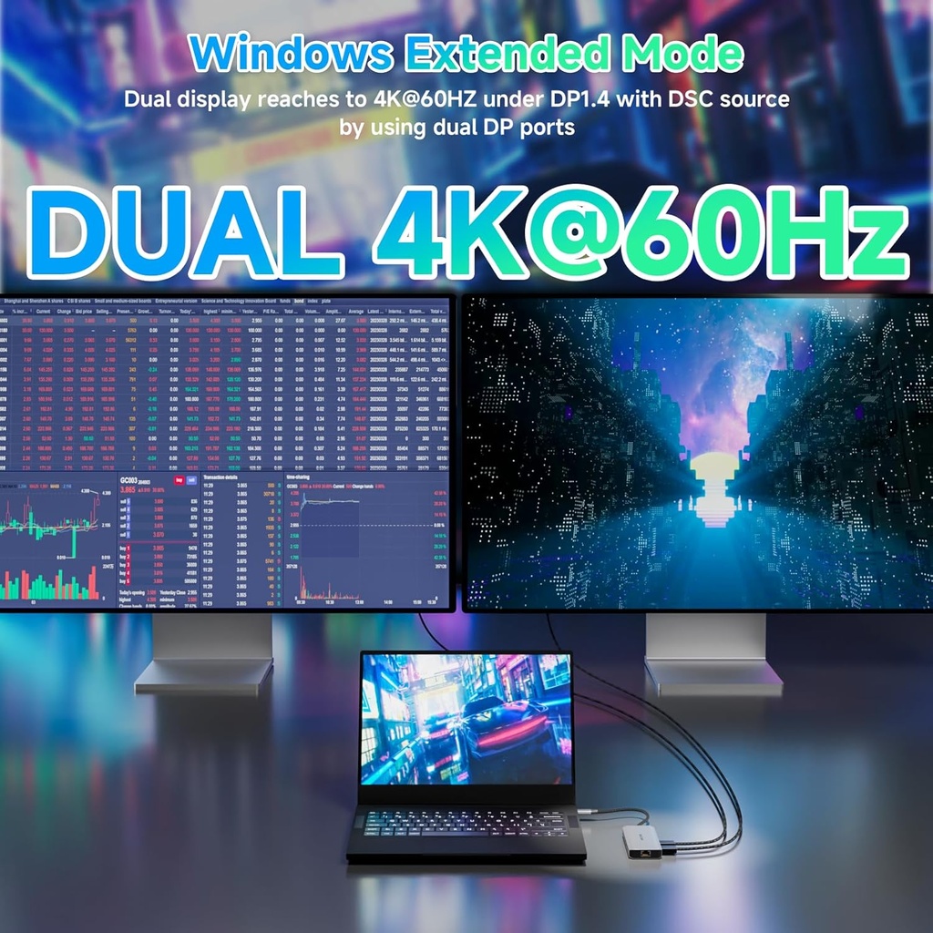 WAVLINK Displayport Docking Station with Dual DP, HDMI, 100W PD in, 10Gbps USB A/C, 2.5G Ethernet Port (Windows Only)