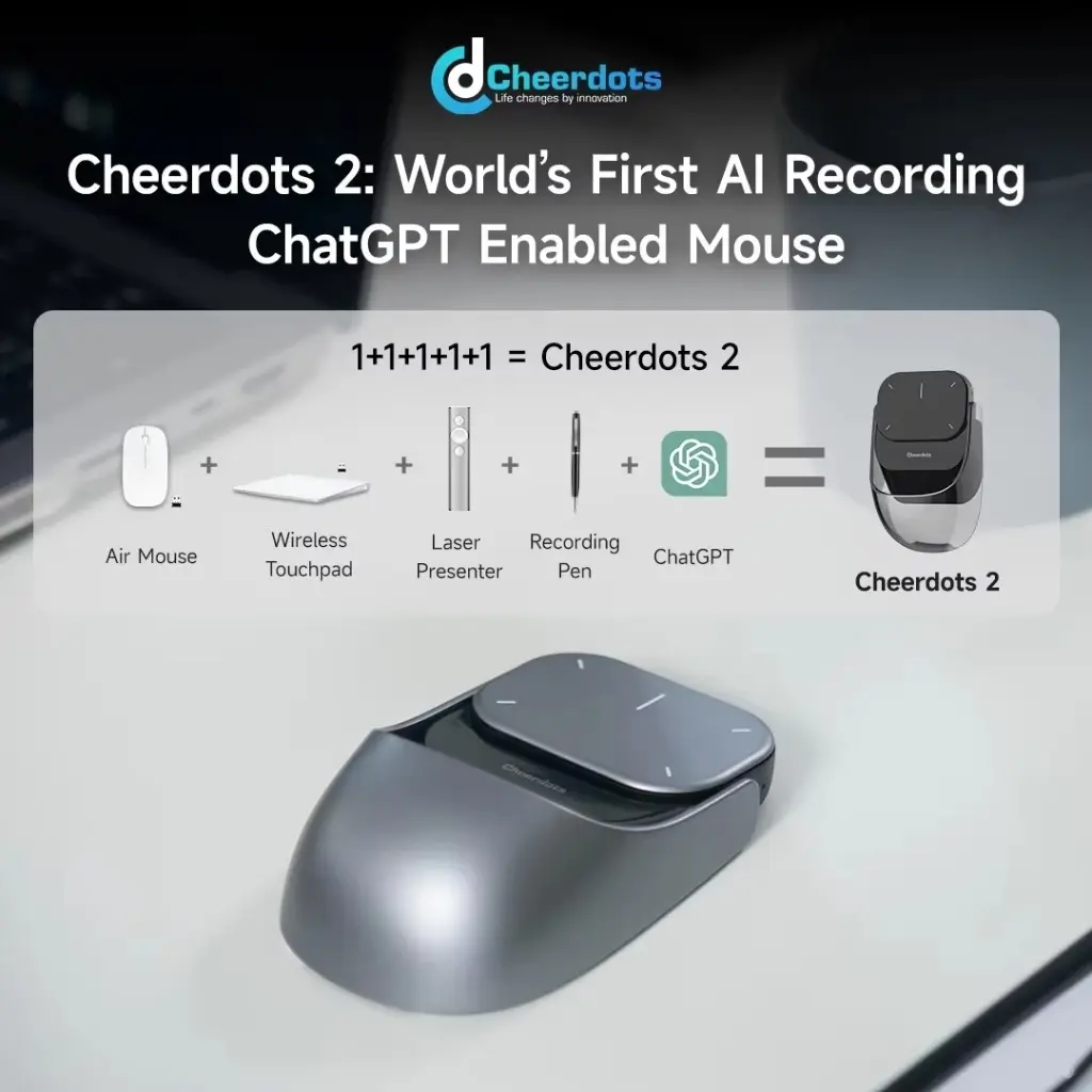 Cheerdots2 Bluetooth Detachable Air Mouse Touchpad Mouse AI Recording ChatGPT