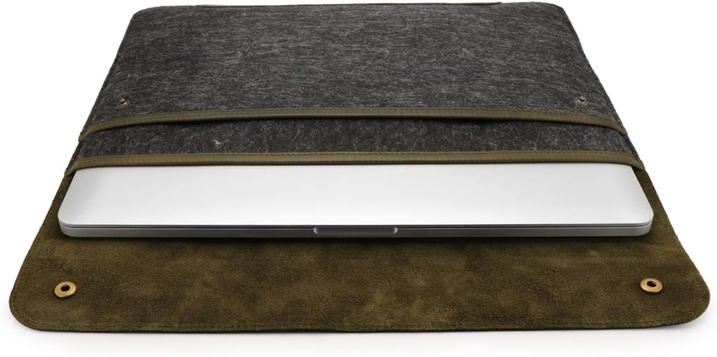 MegaGear Genuine Leather and Fleece MacBook Bag Laptop Sleeve (Green x Grey)