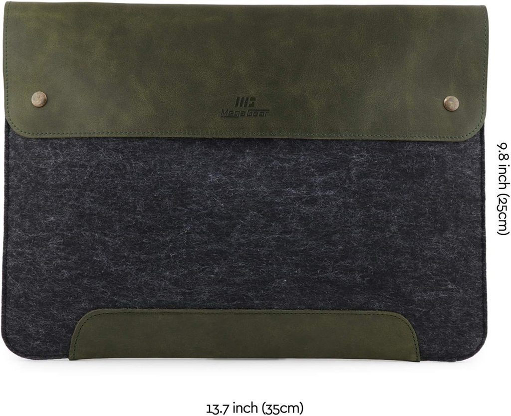 MegaGear Genuine Leather and Fleece MacBook Bag Laptop Sleeve (Green x Grey)