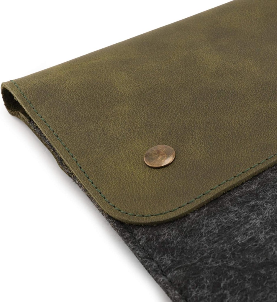 MegaGear Genuine Leather and Fleece MacBook Bag Laptop Sleeve (Green x Grey)