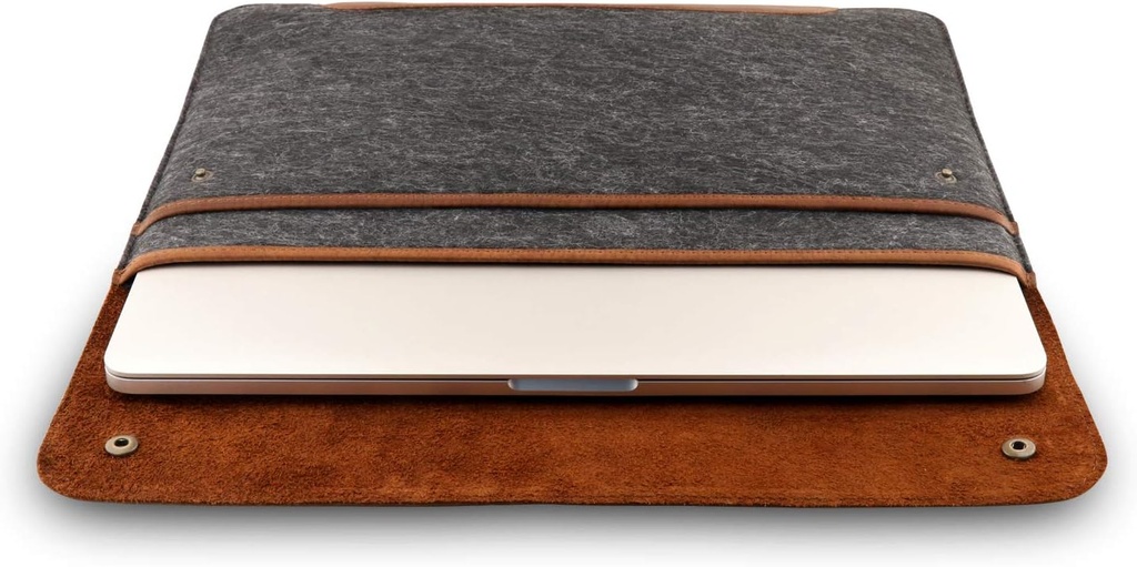 MegaGear Genuine Leather and Fleece MacBook Bag Laptop Sleeve for 13 - 13.3 inch (Brown x Grey) 