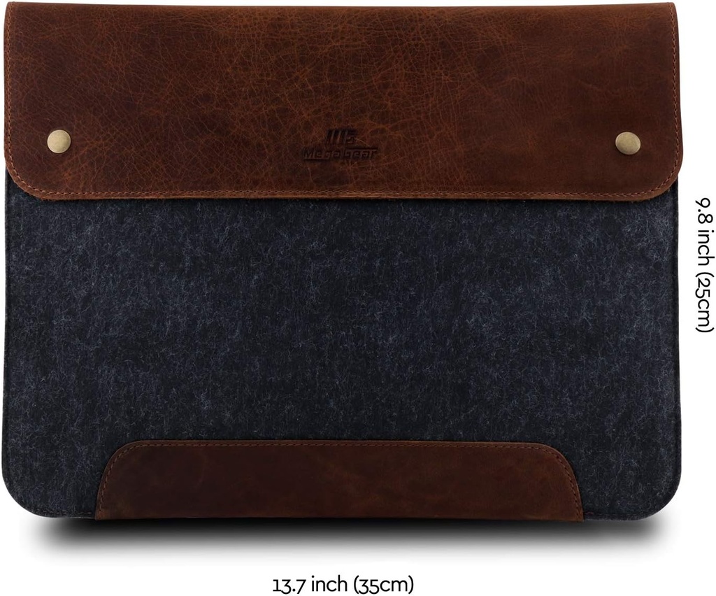 MegaGear Genuine Leather and Fleece MacBook Bag Laptop Sleeve for 13 - 13.3 inch (Brown x Grey) 