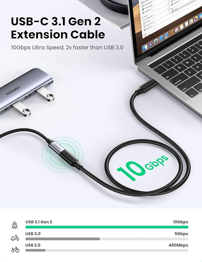 UGREEN 10387 USB C MALE TO FEMALE GEN2 EXTENSION CABLE – 1M
