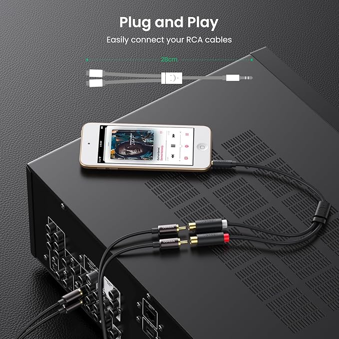 UGREEN AV109  10547  3.5mm Male to 2RCA Female Cable 25cm (Gray