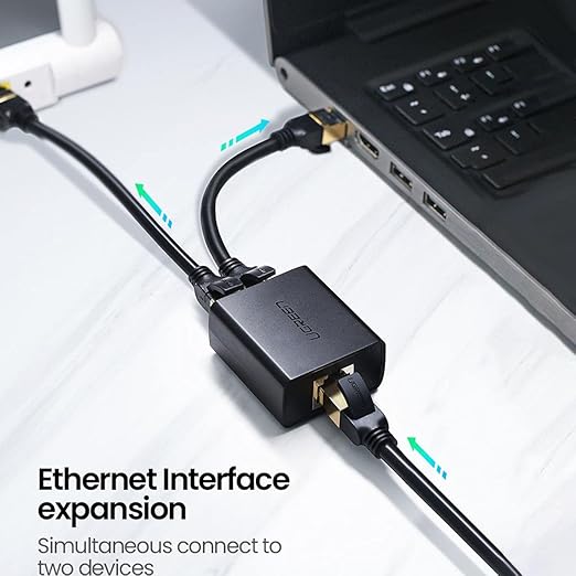 UGREEN RJ45 Splitter Adapter 2-Pack (Black) – Model 50923 – Ethernet LAN Network Cable Extender for Cat5/Cat6