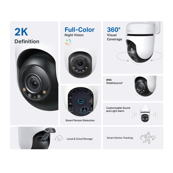 TP-Link Tapo C510W 2K Outdoor Pan/Tilt Security Wi-Fi Camera 360° View