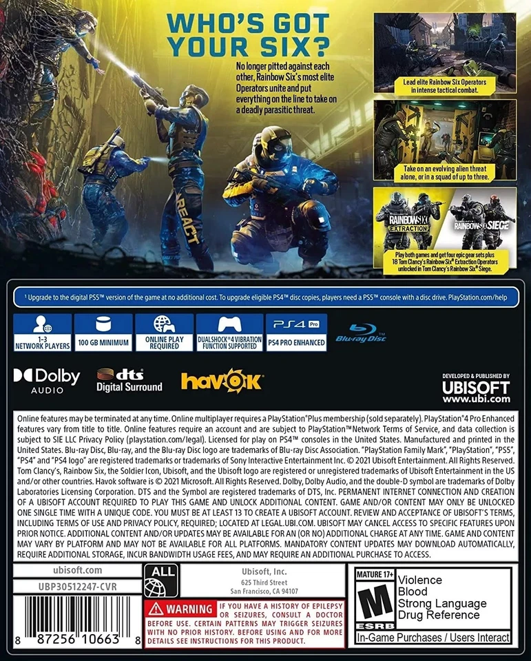 Tom Clancy’s Rainbow Six Extraction – PS4 Game (3307216144632 / 5030052) – Tactical Co-op FPS by Ubisoft, Online Multiplayer, English Version