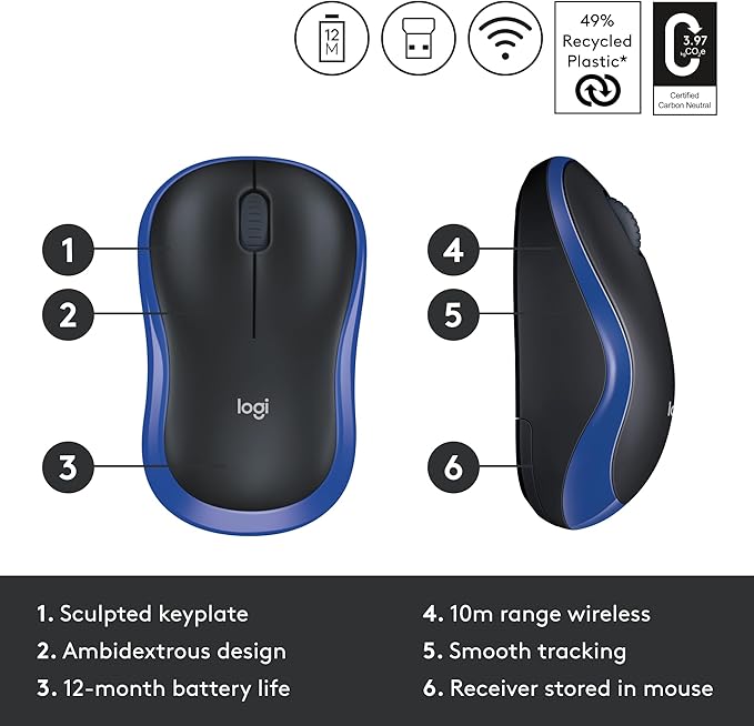 Logitech Wireless Mouse M185 Blue PN-MO718