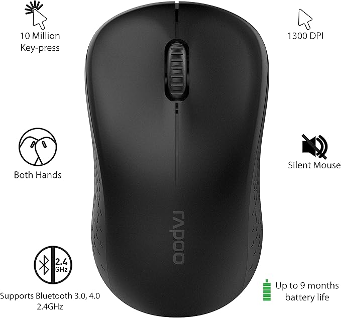 Rapoo m160 silent multi-mode wirless mouse black 19722
