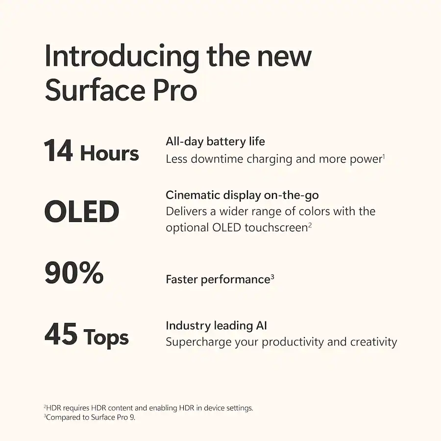 Microsoft - Surface Pro - Copilot+ PC - 13” OLED Touch-Screen - Snapdragon X Elite - 16GB Memory - 1TB SSD - Device Only (11th Ed) - Black