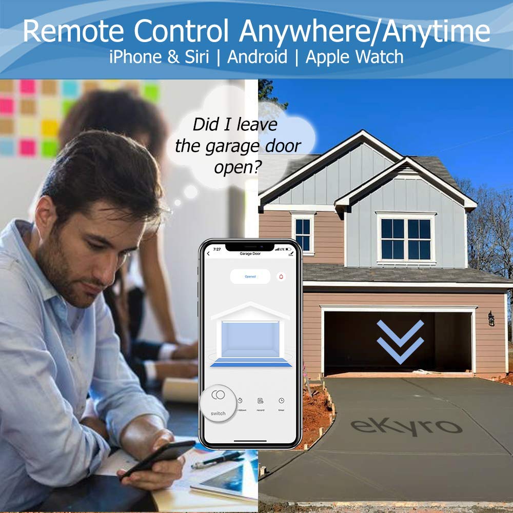 eKyro Smart Garage Door Opener - Universal WiFi Remote Controller Compatible with Alexa, Google Home, iPhone, Siri, Android, Door Left Open Alert, Door Security Systems