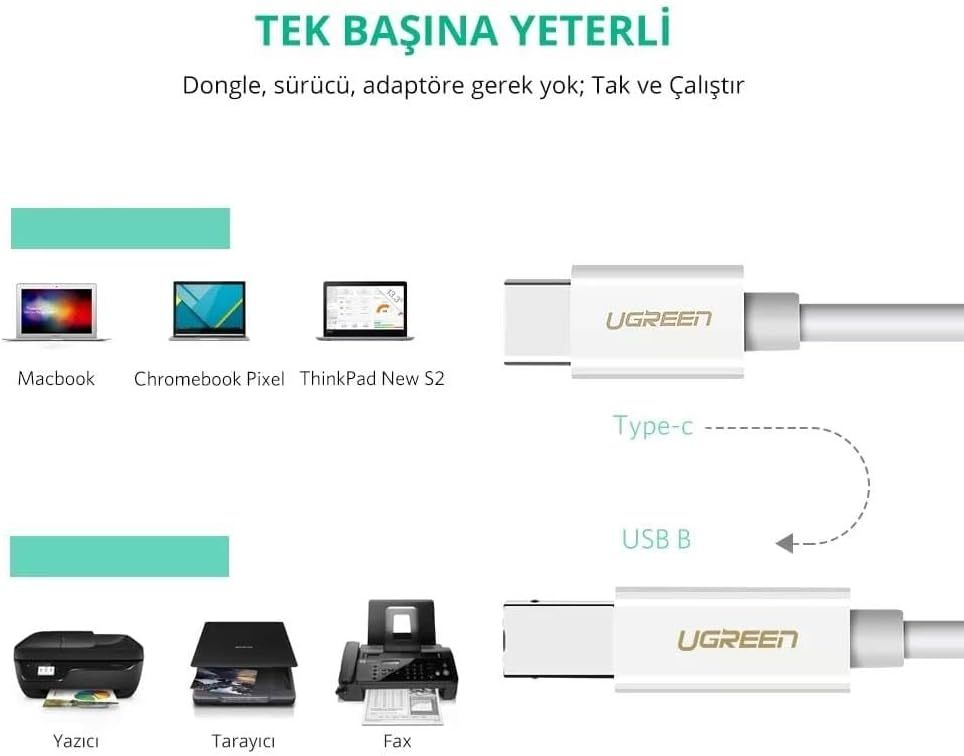 UGREEN  40417  USB-C to USB 2.0 Print Cable 1.5m (White)