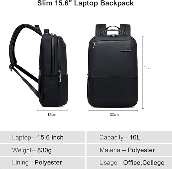 Arctic Hunter Slim Laptop Backpack – Stylish Premium Lightweight Business 16L Laptop 15.6-inch Laptop – Water Resistant Backpack for Men Women – Daily Office College Commuting – B00681- Black