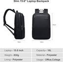 Arctic Hunter Slim Laptop Backpack – Stylish Premium Lightweight Business 16L Laptop 15.6-inch Laptop – Water Resistant Backpack for Men Women – Daily Office College Commuting – B00681- Black