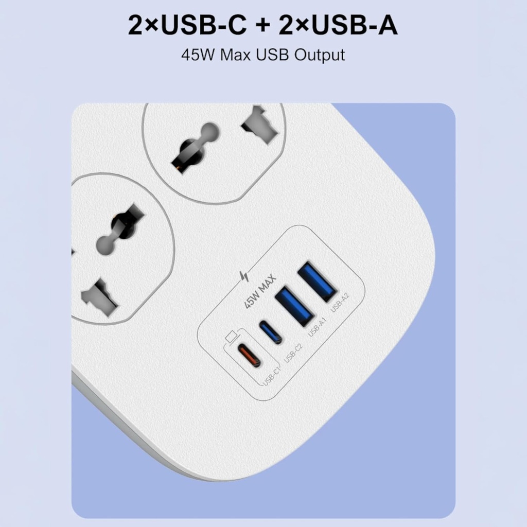 LDNIO 4 POWER SOCKET+USB-C X 2 + USB-A X2