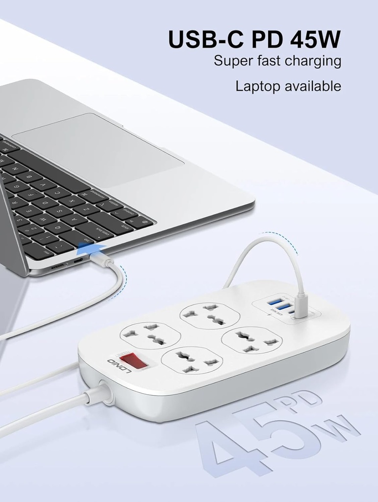 LDNIO 4 POWER SOCKET+USB-C X 2 + USB-A X2
