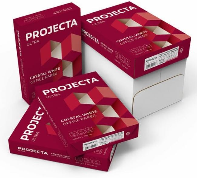 Projecta Ultra A4 Paper, 80 GSM Copy Paper (210mm x 297mm), 1 Ream (500 Sheets), Crystal White Office Paper