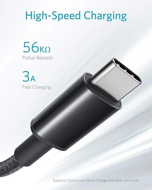 Anker USB-C to USB-A Cable 6ft (A8173H11) – Braided Fast Charging & Data Sync Cable – Durable Design, Supports PowerIQ High-Speed Charging – Black