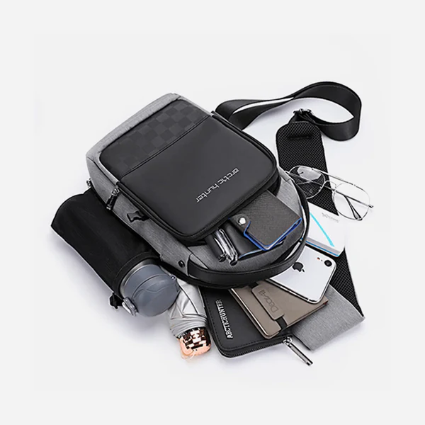 Arctic Hunter XB00105 Men’s Chest Crossbody Sling Bag – Waterproof Shoulder Bag with USB Charging Port, Anti-Theft Design, and Adjustable Strap – Black