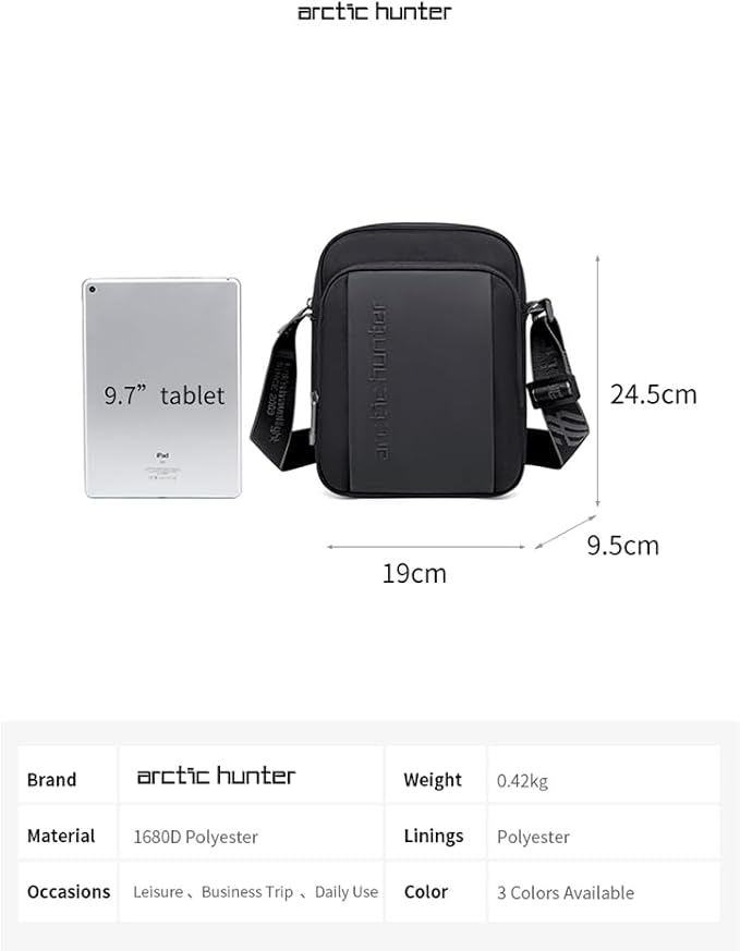 Arctic hunter Crossbody Bag for Men Multi-Pocket Anti-Theft Design Black