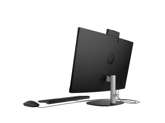 23C1-INTEL OPP HP 24 inch All-in-One Desktop PC JetBlack T NT Fixed CheddarGouda CoreSet RearLeft CamUp GreyBG