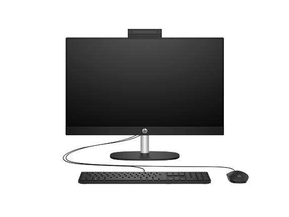 23C1-INTEL OPP HP 24 inch All-in-One Desktop PC JetBlack T NT Fixed CheddarGouda CoreSet Front CamUp GreyBG