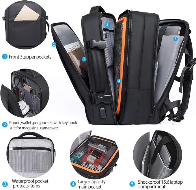 RAHALA Expandable Waterproof Laptop Backpack – 35L, For Up to 15.6 Inch Laptop