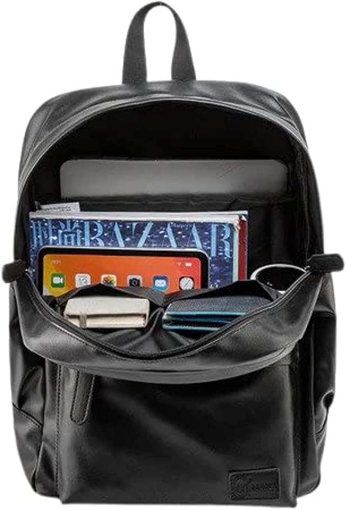 RAHALA GLD-1811-112 15.6-Inch Multi-Pockets Leather Unisex Backpack Bag, BLACK