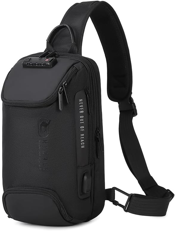 RAHALA Sling Bag for Men with Lock & USB Port – Water-Resistant Crossbody Bag Anti-Theft Travel Shoulder Bag