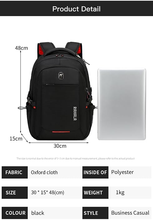 RAHALA-BR00740 15.6-Inch Laptop Business Travel Backpack Bag With USB Charging- Black