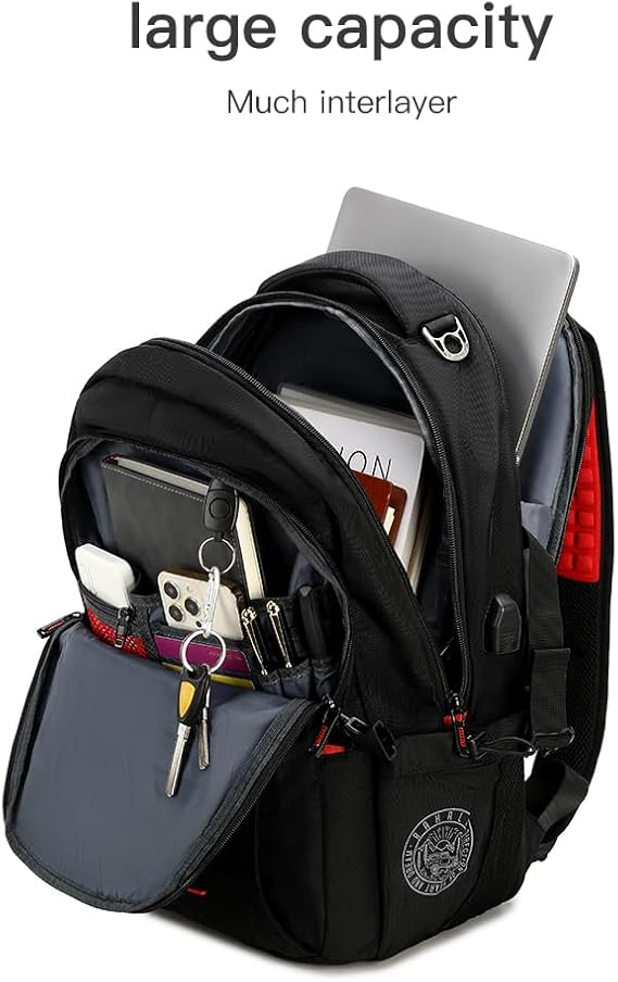 RAHALA-BR00740 15.6-Inch Laptop Business Travel Backpack Bag With USB Charging- Black