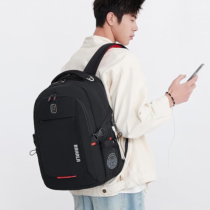 RAHALA-BR00740 15.6-Inch Laptop Business Travel Backpack Bag With USB Charging- Black