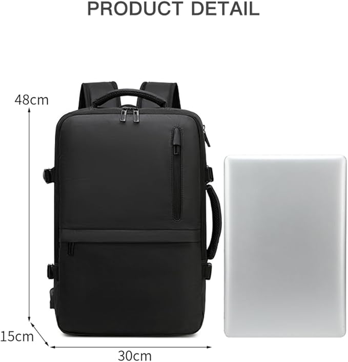 Rahala- RA1904-Black Casual Laptop Travel Bag, Waterproof Backpack with USB Charging Port for Men an