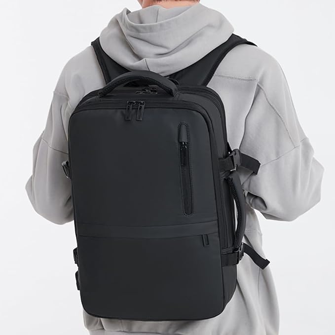 Rahala- RA1904-Black Casual Laptop Travel Bag, Waterproof Backpack with USB Charging Port for Men an