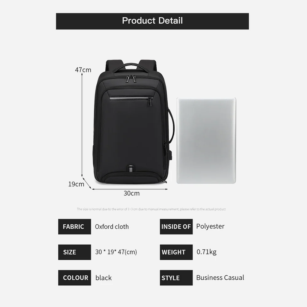 Rahala- RAL5306-Black bags for men backpack for men bags for school laptop backpack - Expandable - W