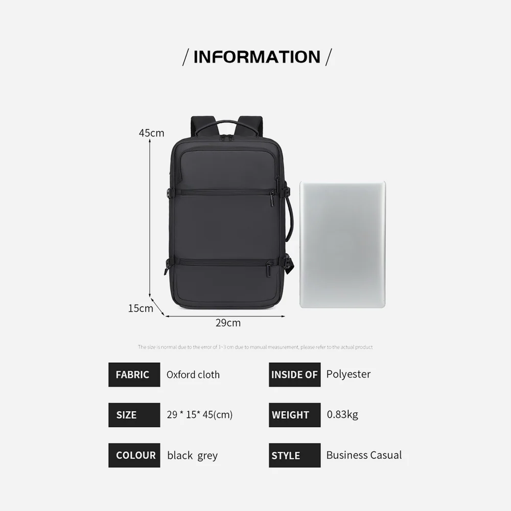 Rahala- RL2026- Blackunisex backpack waterproof, suitable for travel and work USB port .