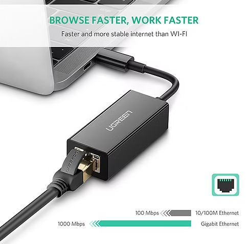 UGREEN   50307   USB Type-C to 10/100/1000Mbps Ethernet Adapter.