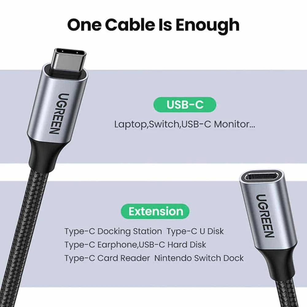 UGREEN  30205   USB-C Male to USB-C Female Gen Alu Case Braided Extension Cable 1m (Dark gray)