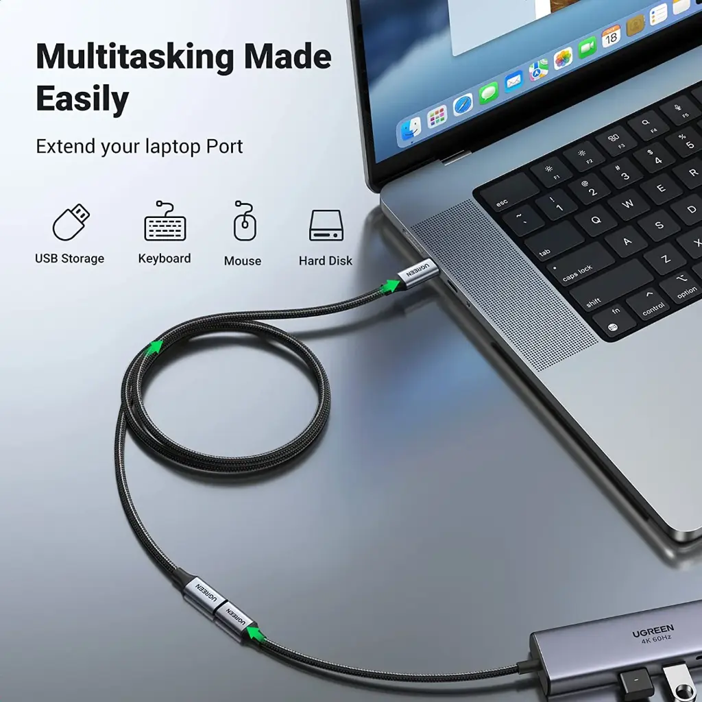 UGREEN  30205   USB-C Male to USB-C Female Gen Alu Case Braided Extension Cable 1m (Dark gray)