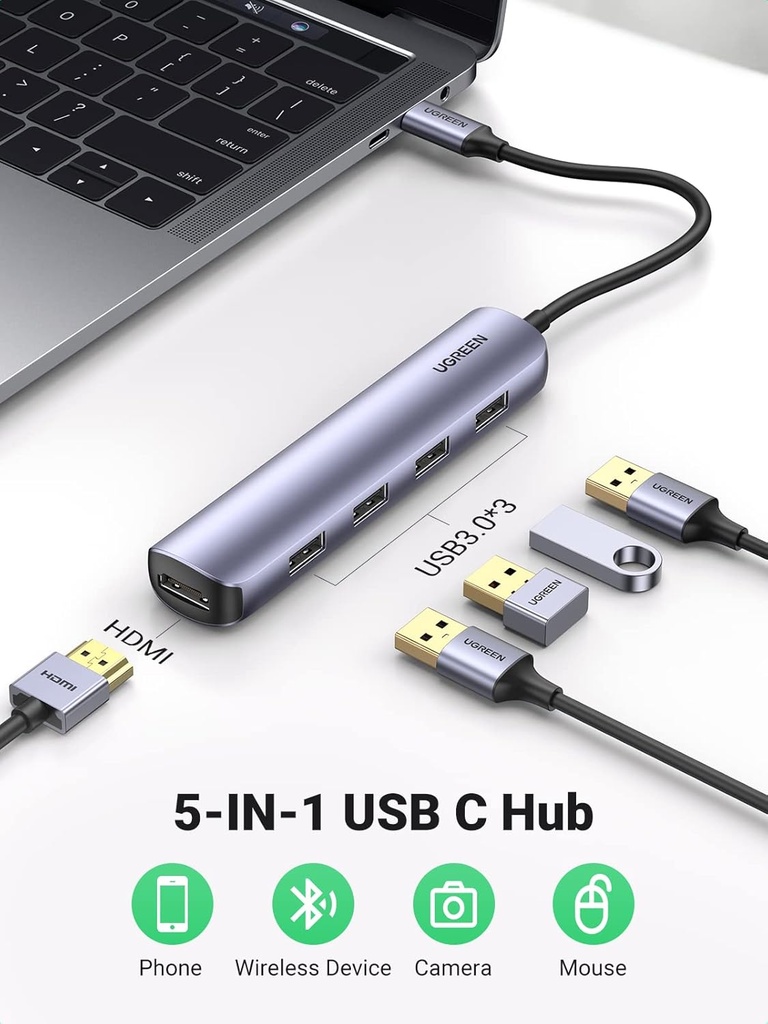 UGREEN-20197-CM417-USB-C to 4*USB 3.0+HDMI Adapter