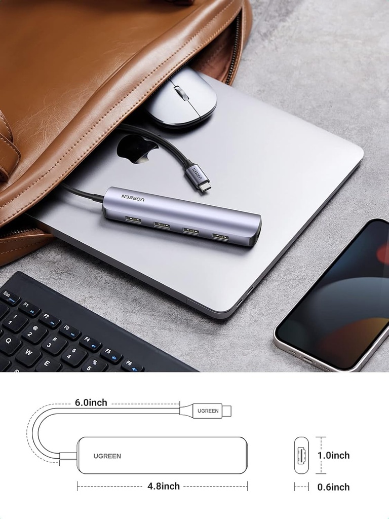 UGREEN-20197-CM417-USB-C to 4*USB 3.0+HDMI Adapter