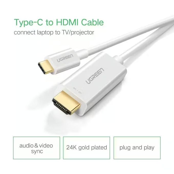 Ugreen MM121 USB Type C to HDMI Cable Male to Male ABS Case 1.5m White 30841